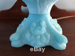 Gorgeous FENTON ART GLASS LAMP Blue Satin with Poppy Poppies FLORAL