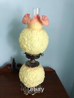 Gorgeous FENTON BURMESE GLASS Gone with the Wind Lamp Light POPPY