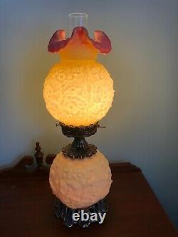 Gorgeous FENTON BURMESE GLASS Gone with the Wind Lamp Light POPPY