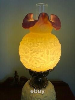 Gorgeous FENTON BURMESE GLASS Gone with the Wind Lamp Light POPPY