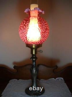 Gorgeous Fenton Daisy and Fern Lamp Cranberry Opalescent with Brass Base 27 Tall