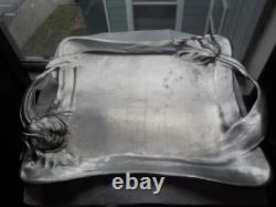 Gorgeous antique 1890 fine pewter serving tray with Art Nouveau tulip design