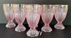 Gorham Crystal Emily's Attic Pink Iced Goblets Hobnail Glasses 6 5/8 Set of 6