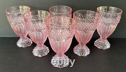 Gorham Crystal Emily's Attic Pink Iced Goblets Hobnail Glasses 6 5/8 Set of 6