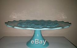 Green Pastel Milk Glass Pedestal Cake Stand Spanish Lace by Fenton Mint 1954