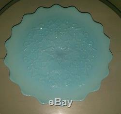 Green Pastel Milk Glass Pedestal Cake Stand Spanish Lace by Fenton Mint 1954