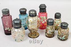 Group of 8 Mount Washington Moser Art Glass Salt Pepper Shakers incl Enameled