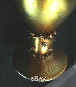 HERE IS AN AMERICAN IRIDESCENT GOLD AURENE GLASS GOBLET. Steuben, c. 1900. MINT