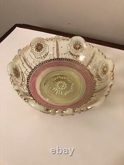 HTF EAPG Northwood Vaseline Opalescent Jewel & Flower Berry Bowl Set Uranium