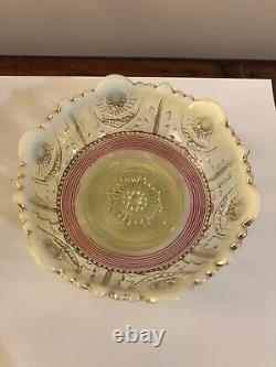 HTF EAPG Northwood Vaseline Opalescent Jewel & Flower Berry Bowl Set Uranium