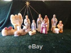 HTF Fenton Art Glass 22K Gold Trim Nativity Ivory 12 pc set & StarsignedNWB