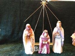 HTF Fenton Art Glass 22K Gold Trim Nativity Ivory 12 pc set & StarsignedNWB