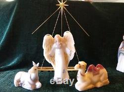 HTF Fenton Art Glass 22K Gold Trim Nativity Ivory 12 pc set & StarsignedNWB