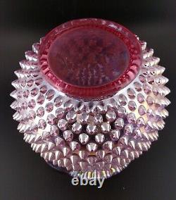 HTF Fenton Iridescent Carnival Pink Glass Hobnail Round Ball Crimped Jug Pitcher