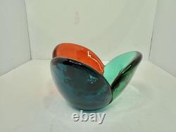 HTF Vintage MCM Blenko Glass 5831 Tri-Color Bowl Wayne Husted 1yr Sandblasted