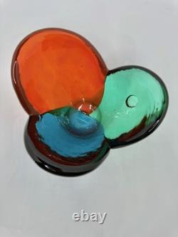 HTF Vintage MCM Blenko Glass 5831 Tri-Color Bowl Wayne Husted 1yr Sandblasted