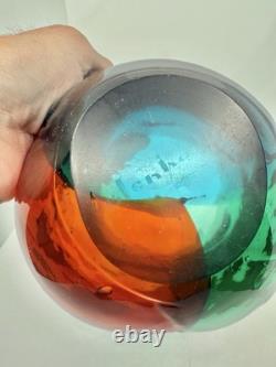 HTF Vintage MCM Blenko Glass 5831 Tri-Color Bowl Wayne Husted 1yr Sandblasted