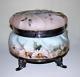 HUGE! C. F. MONROE WAVECREST HP ART GLASS LIDDED FOOTED BOX Ca LATE 1800'S