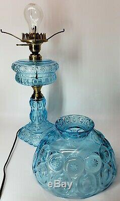 HUGE Colonial/Turquoise/Light Blue Glass/LG Wright/Fenton Moon &Stars Table Lamp