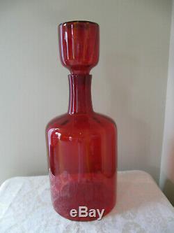 HUGE Vtg Mid Century Joel Myers for Blenko Huge Optic Red Glass Decanter Bottle