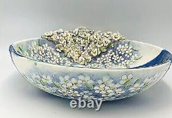 Hand Painted Art Pottery Bowl Artist Signed Applied Flowers 3D OOAK