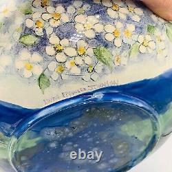 Hand Painted Art Pottery Bowl Artist Signed Applied Flowers 3D OOAK