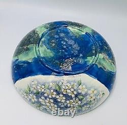 Hand Painted Art Pottery Bowl Artist Signed Applied Flowers 3D OOAK