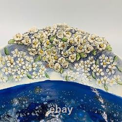 Hand Painted Art Pottery Bowl Artist Signed Applied Flowers 3D OOAK