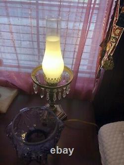 Hand Painted Fenton Student Lamp Purple Glass Shade Signed