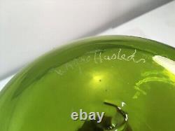 Hand Signed Wayne Husted Olive Green Shot Glass Blenko Decanter. MCM