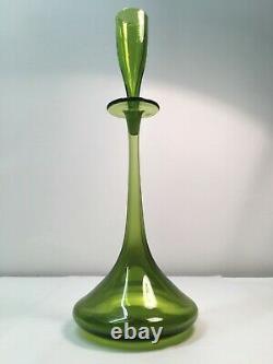 Hand Signed Wayne Husted Olive Green Shot Glass Blenko Decanter. MCM