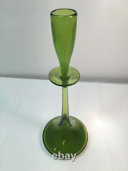 Hand Signed Wayne Husted Olive Green Shot Glass Blenko Decanter. MCM