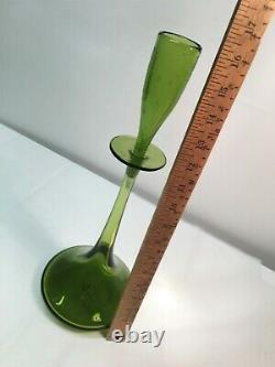 Hand Signed Wayne Husted Olive Green Shot Glass Blenko Decanter. MCM