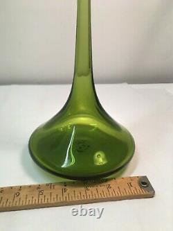 Hand Signed Wayne Husted Olive Green Shot Glass Blenko Decanter. MCM