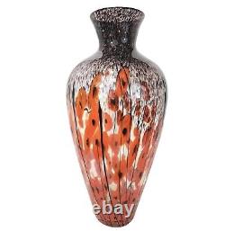 Handblown Art Glass Vase Orange Red Poppies Murano Style 19 Tall Mid-Century