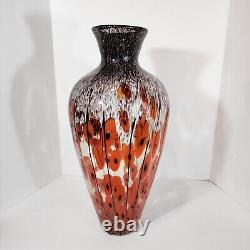 Handblown Art Glass Vase Orange Red Poppies Murano Style 19 Tall Mid-Century