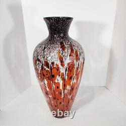 Handblown Art Glass Vase Orange Red Poppies Murano Style 19 Tall Mid-Century