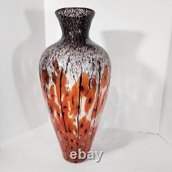 Handblown Art Glass Vase Orange Red Poppies Murano Style 19 Tall Mid-Century