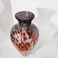 Handblown Art Glass Vase Orange Red Poppies Murano Style 19 Tall Mid-Century