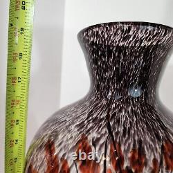 Handblown Art Glass Vase Orange Red Poppies Murano Style 19 Tall Mid-Century