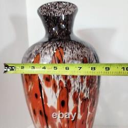 Handblown Art Glass Vase Orange Red Poppies Murano Style 19 Tall Mid-Century