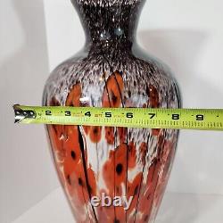 Handblown Art Glass Vase Orange Red Poppies Murano Style 19 Tall Mid-Century