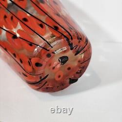 Handblown Art Glass Vase Orange Red Poppies Murano Style 19 Tall Mid-Century