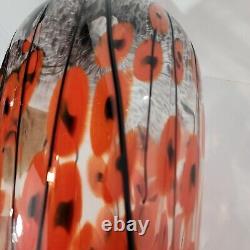 Handblown Art Glass Vase Orange Red Poppies Murano Style 19 Tall Mid-Century