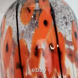 Handblown Art Glass Vase Orange Red Poppies Murano Style 19 Tall Mid-Century