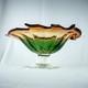 HandcraftJapanese Leaf Shape Cut Glass Green Amber Crystal Bowl 14W x 5.5L