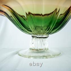 HandcraftJapanese Leaf Shape Cut Glass Green Amber Crystal Bowl 14W x 5.5L