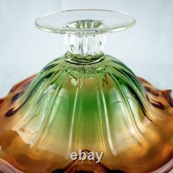 HandcraftJapanese Leaf Shape Cut Glass Green Amber Crystal Bowl 14W x 5.5L