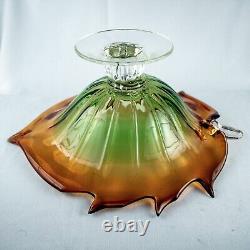 HandcraftJapanese Leaf Shape Cut Glass Green Amber Crystal Bowl 14W x 5.5L