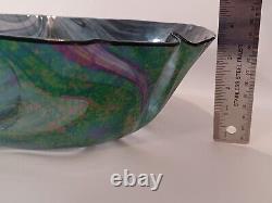 Handmade vintage iridescent glass salad bowl. 11 diameter x 4 tall. Signed by